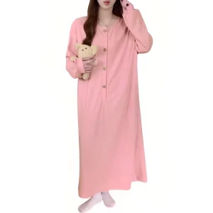 Chemise de Nuit Femme Manche Longue Coton