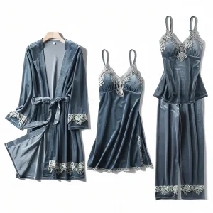 Ensemble Chemise de Nuit, Pyjama Long et Robe de Chambre