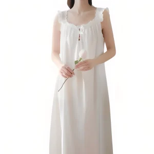 Chemise de Nuit Blanche Coton Dentelle