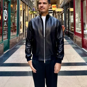 Bomber Col Montant En Cuir