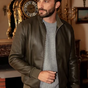 Blouson Bomber Col Montant En Cuir