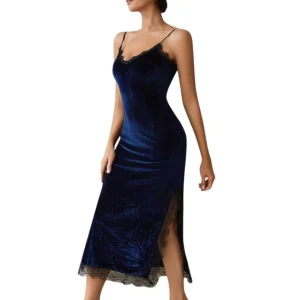 Chemise de Nuit Longue Velours Femme