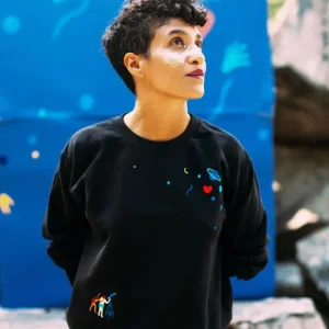 Sweat Mixte brodé Longue Vue Noir - Lundi au Soleil