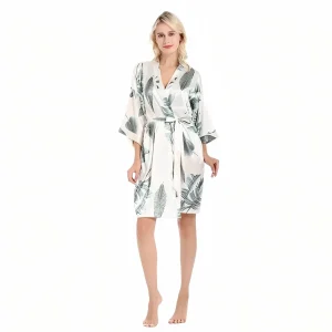 Peignoir Satin Motifs Feuilles