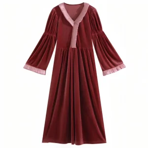 Chemise de Nuit Velours Manches Longues