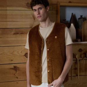 Gilet Esterel sans manches réversible velours côtelé sherpa - Faguo