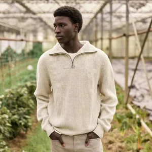 Pull camionneur Ardenne homme col zippé laine côte perlée - Faguo