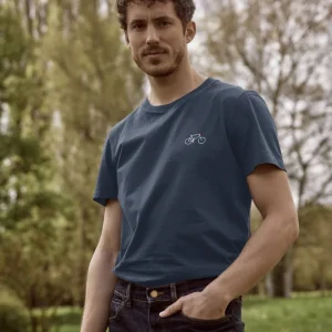 T-shirt Broderie Vélo en coton recyclé bleu marine - Faguo